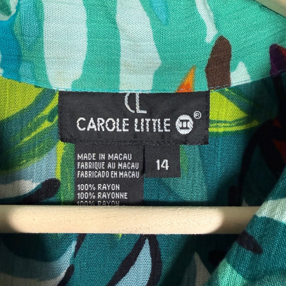Vtg Carole Little‎ Size 14 Maxi Shirt Dress Green Tropical Button Front Vacation - Picture 7 of 9